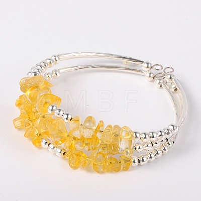 Gemstone Chip Bead Cuff Bracelets BJEW-JB01607-1