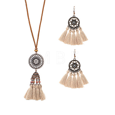 Bohemian Alloy Enamel & Wood Pendant Necklaces & Dangle Earrings Sets WG0DDDA-08-1