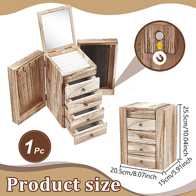 5-Tier Wood Jewelry Organizer Drawer Boxes with Mirror for Rings Earrings Bracelets Necklaces AJEW-WH0696-827-1