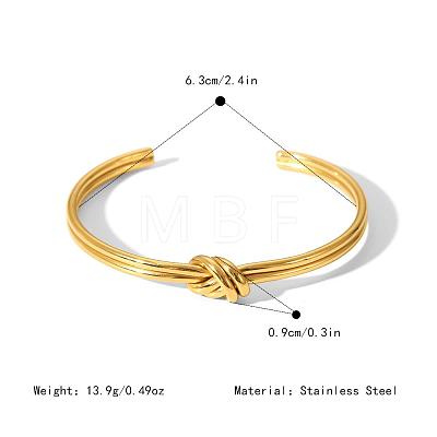 Geometric C-Shaped Double Layer Adjustable 304 Stainless Steel Twisted Knot Cuff Bangles for Women FB2963-1