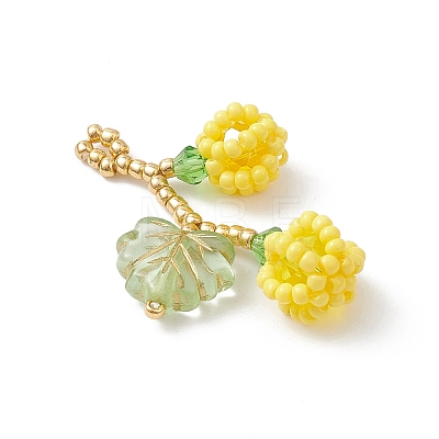 Glass Seed Beaded Berries & Leaf Pendants PALLOY-MZ01114-1