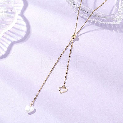 Adjustable Natural Keshi Pearl Heart Pendant 304 Stainless Steel Box Chain Lariat Necklaces NJEW-JN05947-1
