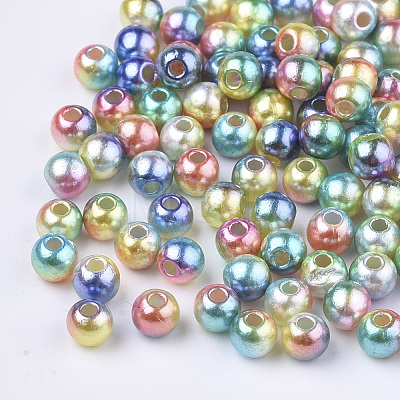 Rainbow ABS Plastic Imitation Pearl Beads OACR-Q174-6mm-M-1