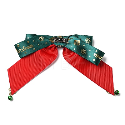 Christmas Polyester Ribbon Bowknot Safety Pin Brooch JEWB-H012-02-1