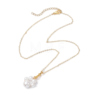 Shell Pearl 10mm Round Beaded Paw Print Pendant Necklaces NJEW-JN05171-01-1