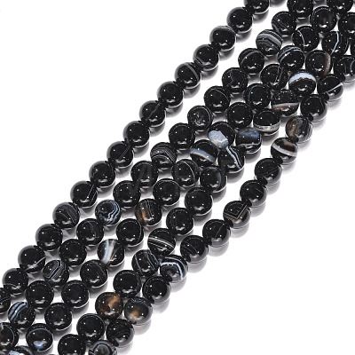 Natural Black Agate Beads Strands X-G-G391-6mm-01-1