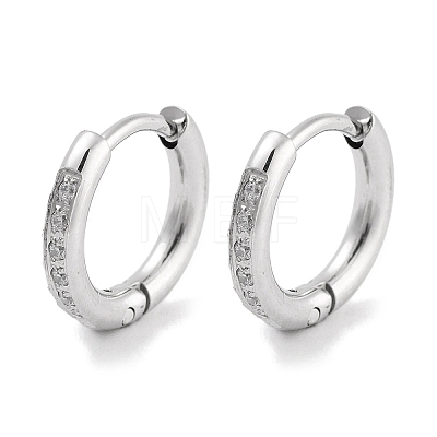 304 Stainless Steel Micro Pave Clear Cubic Zirconia Huggie Hoop Earrings EJEW-C096-01B-P-1