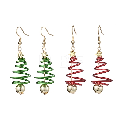 2 Pairs 2 Colors Christma Tree Electroplated Synthetic Non-magnetic Hematite & Aluminum Wire Dangle Earrings EJEW-JE05908-1