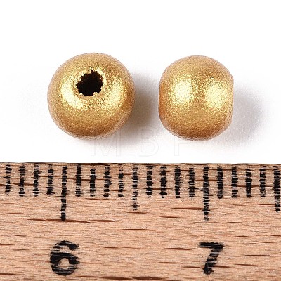 Spray Painted Round Natural Schima Wood Beads WOOD-A018-6mm-01-1