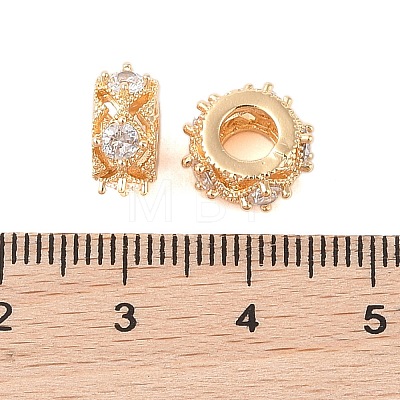 Hollowed Brass Micro Pave Clear Cubic Zirconia European Beads KK-B100-024G-1