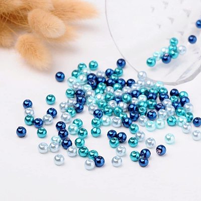 6mm Mixed Blue Color Pearlized Glass Pearl Beads for Jewelry Making HY-PH0006-6mm-03-1