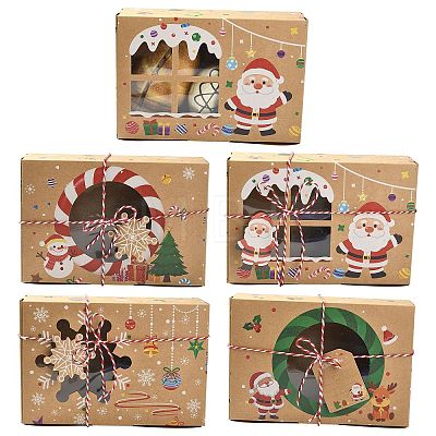 12 pcs 4 Styles Christmas Theme Kraft Paper Gingerbread Candy Boxes with PET Window ST-CJ0010-15-1