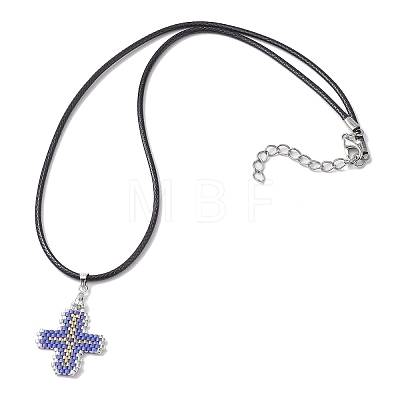 Glass Seed Cross Pendant Necklaces NJEW-MZ00025-03-1