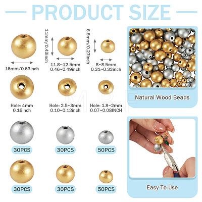 220Pcs Spray Painted Round Natural Schima Wood Beads WOOD-TA0003-03-1