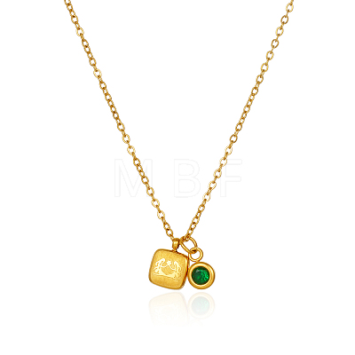 Stainless Steel Pace Green Cubic Zirconia Birthstone Zodiac Gemini Pendant Necklaces for Women ZA6688-1-1