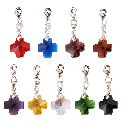  36Pcs 9 Colors Cross Glass Pendant Decoration HJEW-TA0001-08-1