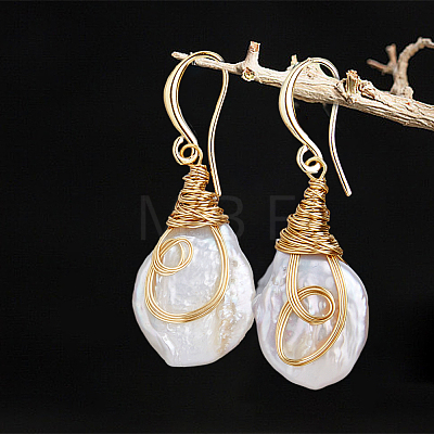 FIBLOOM 1 Pair Nuggest Natural Pearl Dangle Earrings EJEW-FI0001-89-1