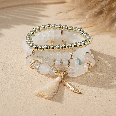 Bohemian Vacation Style Glass Beaded Stackable Stretch Bracelets Set for Women OG4119-7-1