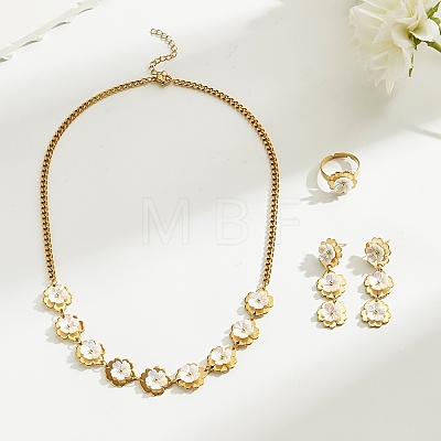 Stainless Steel Flower Earrings & Necklaces & Rings Sets for Women YR1228-1