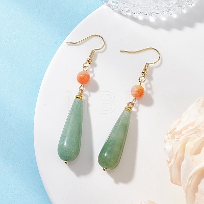 Natural Green Aventurine Teardrop Dangle Earrings EJEW-JE06848-01-1
