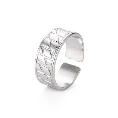 304 Stainless Steel Grooved Wide Band Open Cuff Ring for Women RJEW-N038-046P-1