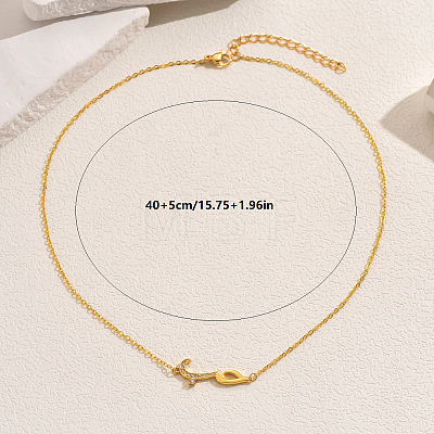 Brass Micro Pave Clear Cubic Zirconia Arabic Alphabet Pendant Necklaces for Women VF6058-1