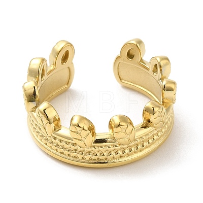 304 Stainless Steel Leaf Open Cuff Ring for Women RJEW-I098-14G-1