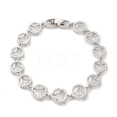 Clear Cubic Zirconia Flat Round Link Chain Bracelet BJEW-M296-06P-1