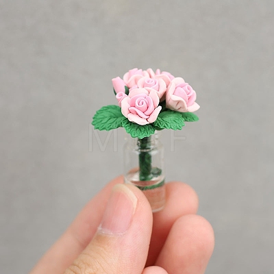 Polymer Clay Rose with Resin Vase Miniature Ornaments PW-WG42D34-02-1