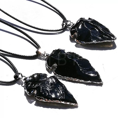 Black Obsidian Arrowhead Pendant Natural Stone Irregular Shield Necklace Jewelry CV2982-2-1