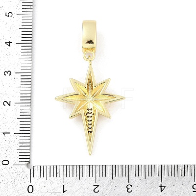 Brass Micro Pave Clear Cubic Zirconia Star European Dangle Charms KK-Z090-03G-1