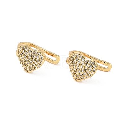 Valentine's Day C-Shaped with Heart Brass Micro Pave Clear Cubic Zirconia Cuff Earrings EJEW-L316-01G-08-1