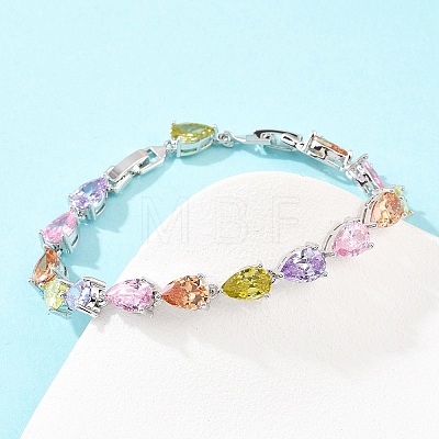 Platinum Tone Brass Micro Pave Cubic Zirconia Tennis Bracelets BJEW-B160-07P-1