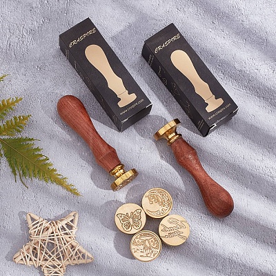 Brass Wax Seal Stamp with Rosewood Handle AJEW-WH0412-0348-1