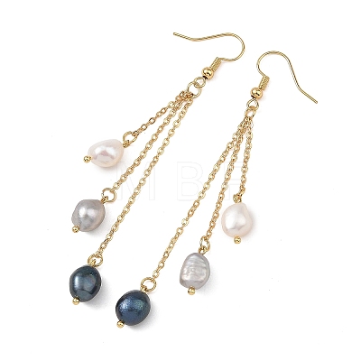 Natural Cultured Freshwater Pearl Tassel Dangle Earrings EJEW-JE07381-01-1