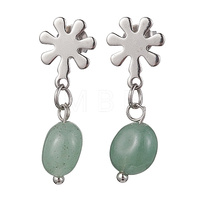 Natural Green Aventurine Twist Oval Dangle Stud Earrings EJEW-JE05664-03-1