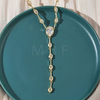 Brass Pave Clear Cubic Zirconia Y Necklaces NJEW-G183-06G-01-1