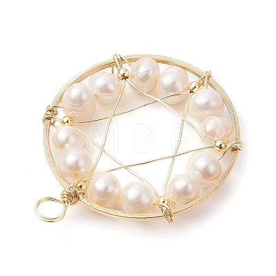 Natural Cultured Freshwater Pearl Round Beaded Ring Pendants PALLOY-JF02617-01-1