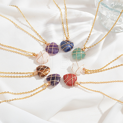 8Pcs 8 Style Natural Mixed Gemstone Heart Pendant Necklaces Set NJEW-AN0001-48-1