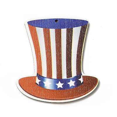 American Flag Theme Single Face Printed Aspen Wood Big Pendants WOOD-G014-18-1