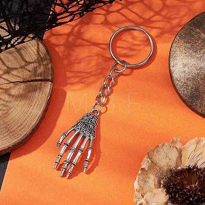 Halloween Themed Skull Hand Alloy Keychain KEYC-JKC00860-1