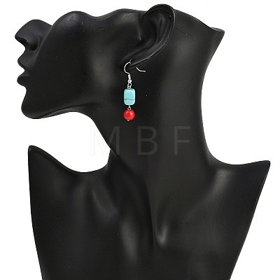 3 Pairs Brass Synthetic Turquoise Dangle Earrings EJEW-JE06589-1