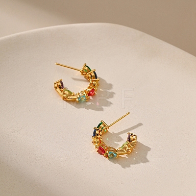 Colorful Cubic Zirconia Heart Wrap Sutd Earrings CHAK-PW0001-039G-1