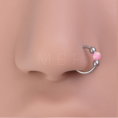 Titanium Alloy & Synthetic Opal Ball Hoop Nose Rings WGD306E-08-1