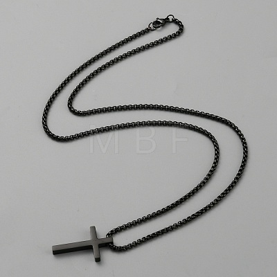 Stainless Steel Cross Pendant Necklace with Box Chains NJEW-WH0016-48EB-1