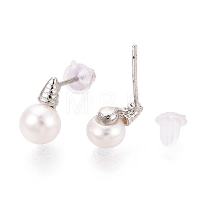 Brass & Natural Pearl Stud Earrings PEAR-N020-WX12-1