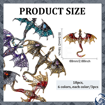 18Pcs 6 Colors Pterosaur Enamel Pins JEWB-ME0001-41-1