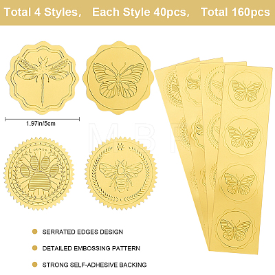 CRASPIRE 40 Sheets 4 Styles Self Adhesive Gold Foil Embossed Stickers DIY-CP0010-39-1