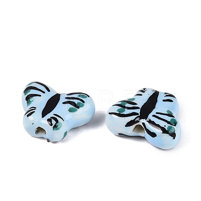 Hand Painted Butterfly Porcelain Beads PORC-Q006-05D-1