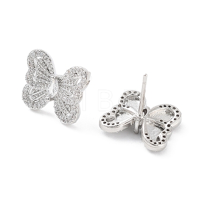 Butterfly Rack Plating Brass Micro Pave Clear Cubic Zirconia Stud Earrings for Women KK-Z038-17P-1